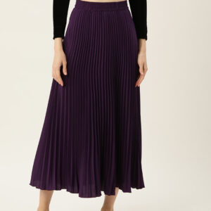 Solid Gathered Flared Midi Skirt