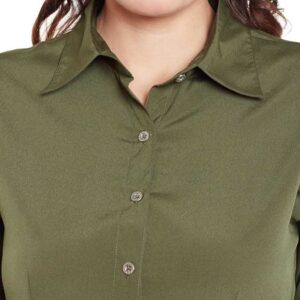 Women Olive Green Belted Shirt Dress