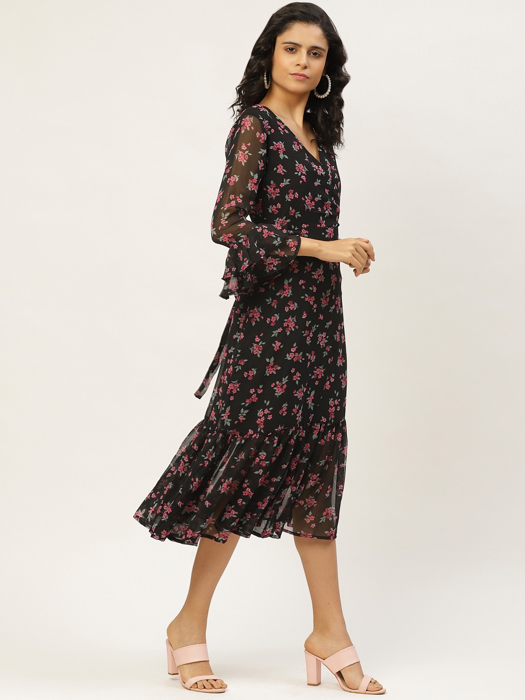 Black & Pink floral Casual Dress