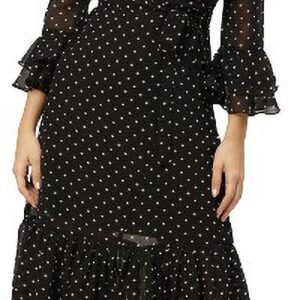 Women Black & White Georgette Midi Wrap Dress