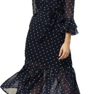 Women Navy Blue Georgette Midi Wrap Dress