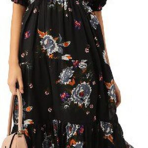 Black Floral Georgette A-Line Midi Dress