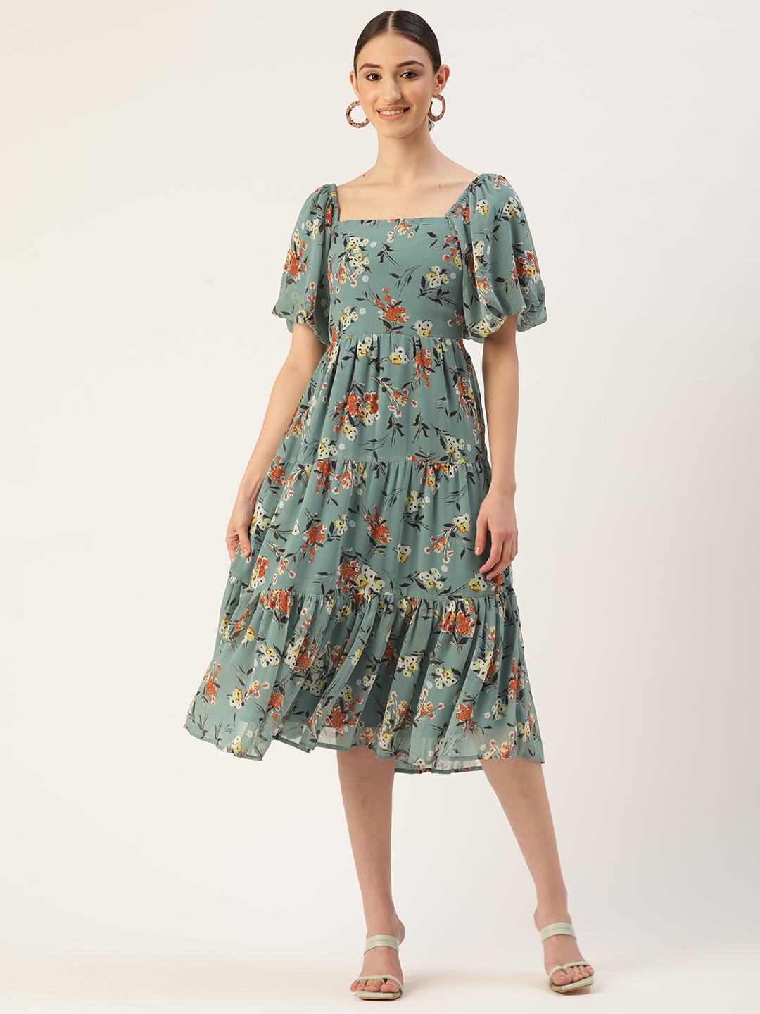 Floral Georgette A-Line Midi Dress