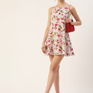 Floral Crepe A-Line Mini Dress