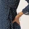 Navy Blue Floral Print Bell Sleeve Georgette Dress - Image 4