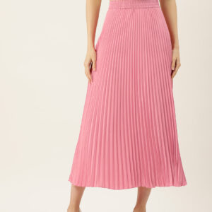 Accordion Pleated Crepe Midi Skirt