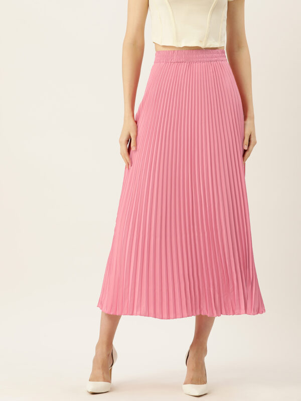 Accordion Pleated Crepe Midi Skirt