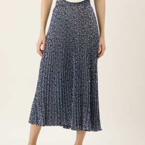 Floral Printed Gathered Flared Midi Skirt