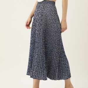 Floral Printed Gathered Flared Midi Skirt