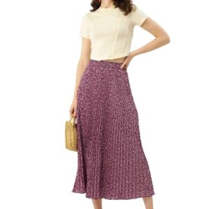 Floral Printed Crepe Accordion Pleated Midi Skirt