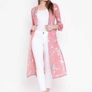 Pink Printed Open Front Shrug