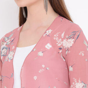 Pink Printed Open Front Shrug