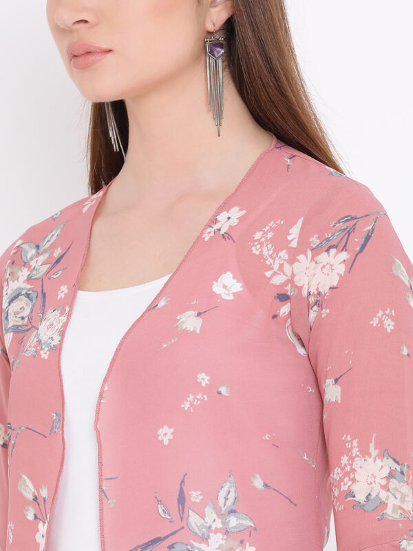 Pink Printed Open Front Shrug