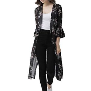 Women Black & Off-White Printed Longline Shrug