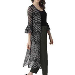 Women Black & Off-White Printed Open Front Longline Shrug