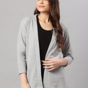 Women Grey Melange Solid Front Open Shrug