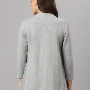 Women Grey Melange Solid Front Open Shrug