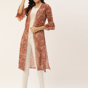 Women Rust Printed Longline Shrug