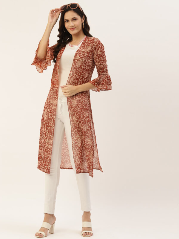 Women Rust Printed Longline Shrug