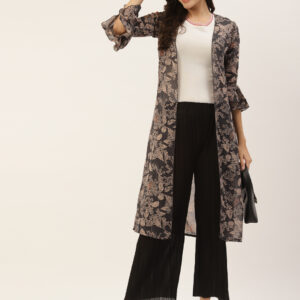 Women Grey & Beige Printed Longline Shrug