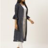 Women Navy Blue & White Polka Dots Printed Open Front Shrug - Image 3