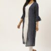 Women Navy Blue & White Polka Dots Printed Open Front Shrug - Image 2