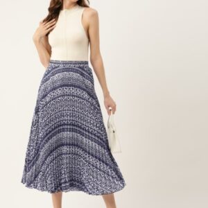 Abstract Printed Accordion Pleated Crepe Midi Skirt