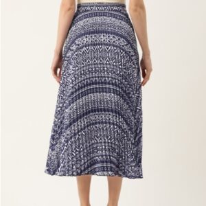 Abstract Printed Accordion Pleated Crepe Midi Skirt