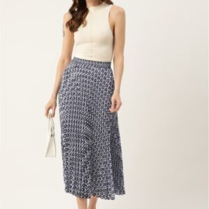 Abstract Printed Accordion Pleated Crepe Midi Skirt