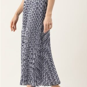 Abstract Printed Accordion Pleated Crepe Midi Skirt