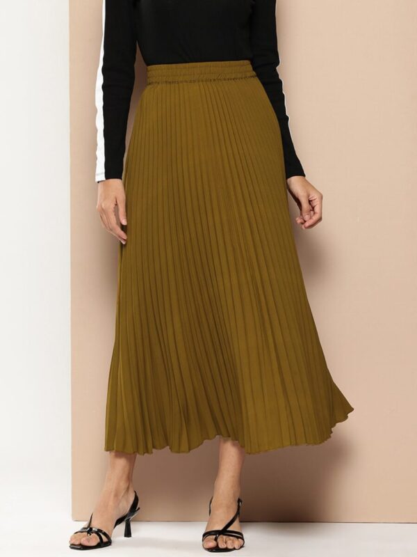 Accordion Pleats Maxi Flared Skirt