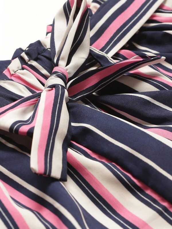 Women Navy Blue & Pink Striped Regular Fit Shorts - Image 2