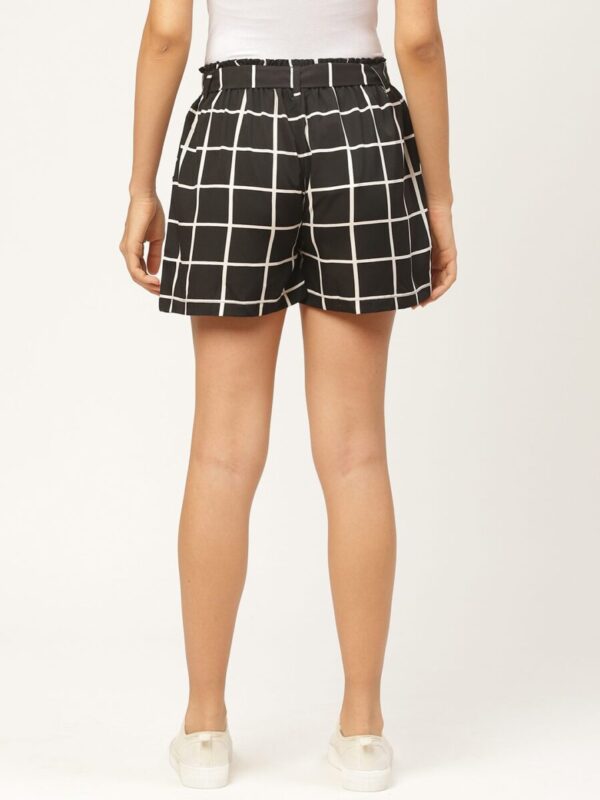 Women Black & White Checked Regular Fit Shorts - Image 4