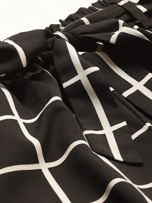 Women Black & White Checked Regular Fit Shorts - Image 2