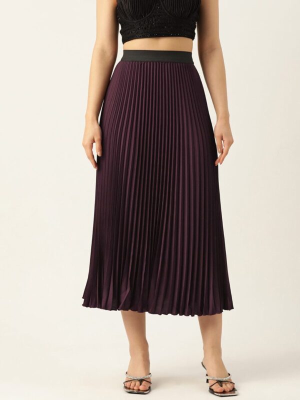 Accordion Pleated Flared Midi Skirt