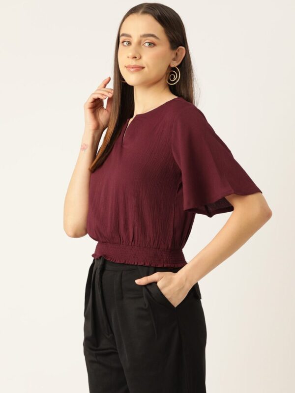 Flared Sleeve Crepe Cinched Waist Top - Image 4