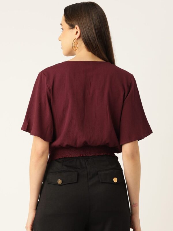 Flared Sleeve Crepe Cinched Waist Top - Image 3