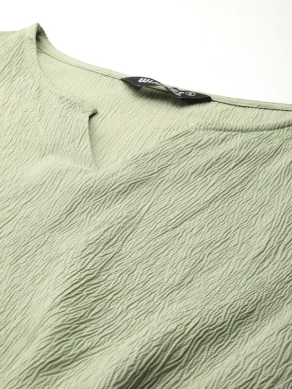 Flared Sleeve Smocked Crepe Cinched Waist Top - Image 5