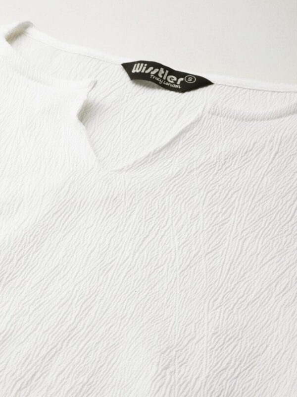 Flared Sleeve Smocked Crepe Cinched Waist Top - Image 5