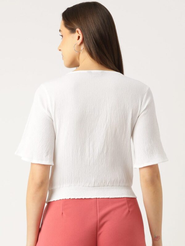 Flared Sleeve Smocked Crepe Cinched Waist Top - Image 4