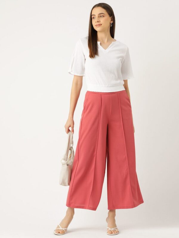 Flared Sleeve Smocked Crepe Cinched Waist Top - Image 2