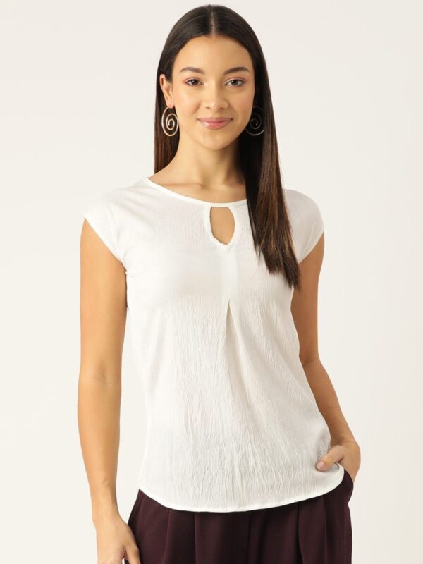 Keyhole Neck Extended Sleeves Crepe Top