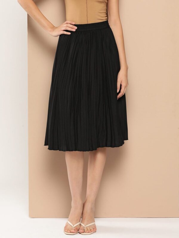 Accordion Pleats Flared Midi Skirt
