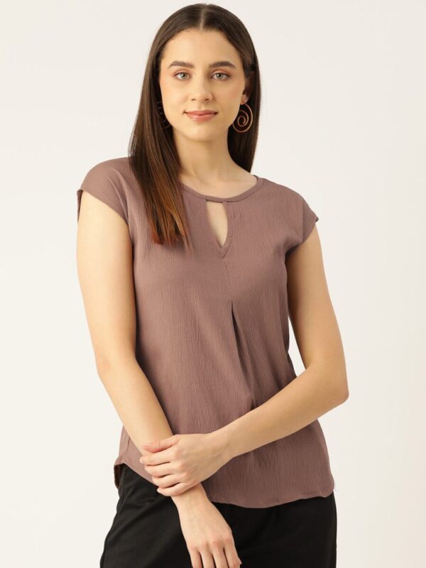 Keyhole Neck Extended Sleeves Crepe Top